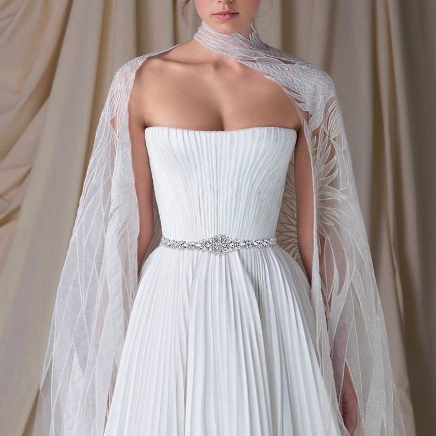 BRIDELLA BS124 Treasure Niche Belt Full Of Spirit Silver Versatile Bride Shiny Slim Waist Seal