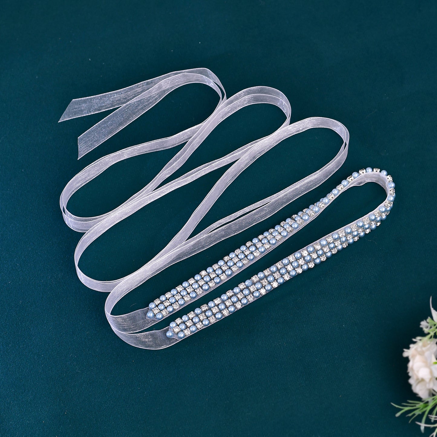 BRIDELLA BS134l   Pearl Belt White Organza Waist Rope Princess Gift Waist Accessory Elevates Waist Line Decorates Waist Body