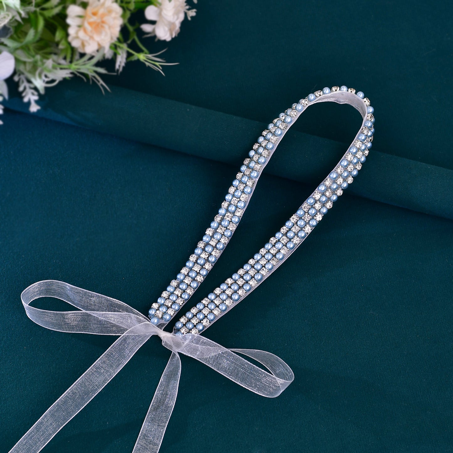 BRIDELLA BS134l   Pearl Belt White Organza Waist Rope Princess Gift Waist Accessory Elevates Waist Line Decorates Waist Body