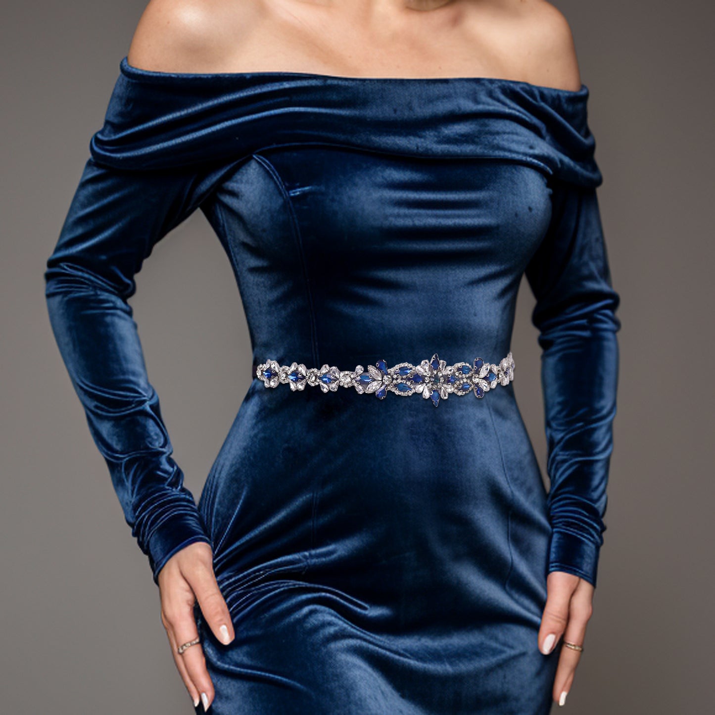 BS167ML-Navy Blue blue rhinestone belt