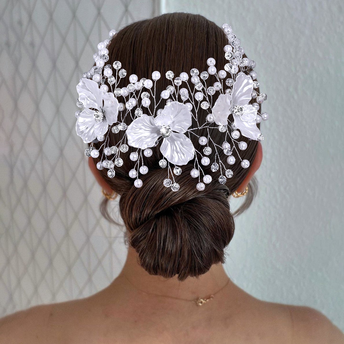 BRIDELLA HP820 Elegant Women Pearl Crystal Flower Hair Band Wedding Headpieces Bride Headwear Hair Accessories Party Headband