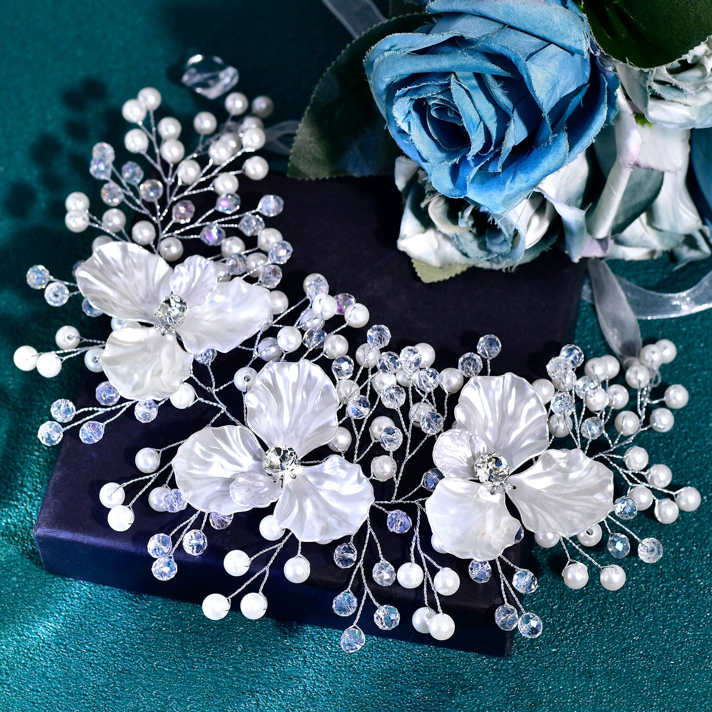 BRIDELLA HP820 Elegant Women Pearl Crystal Flower Hair Band Wedding Headpieces Bride Headwear Hair Accessories Party Headband