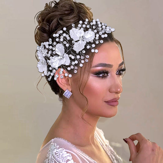 BRIDELLA HP820 Elegant Women Pearl Crystal Flower Hair Band Wedding Headpieces Bride Headwear Hair Accessories Party Headband