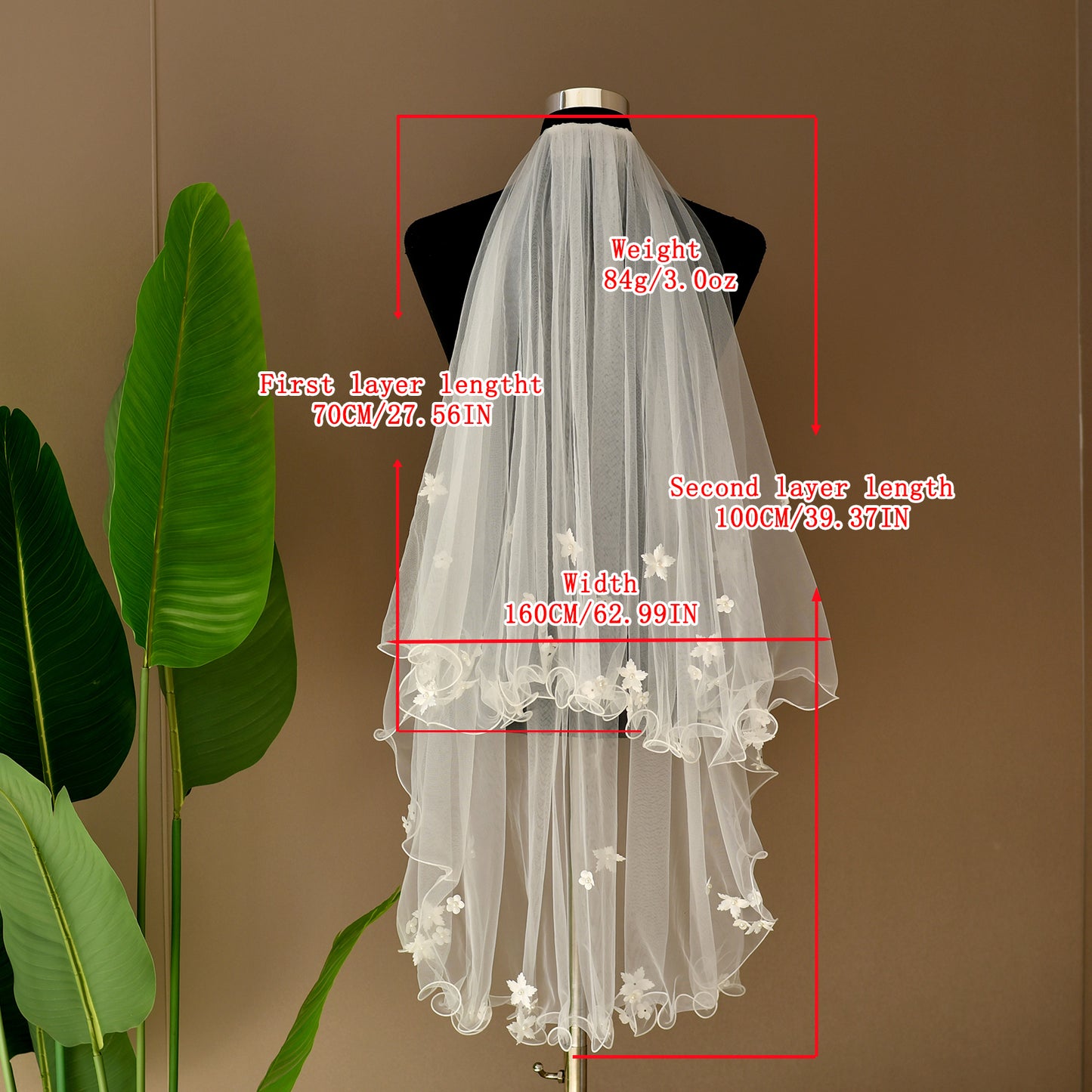 V283-IY1 red pearl mesh veil