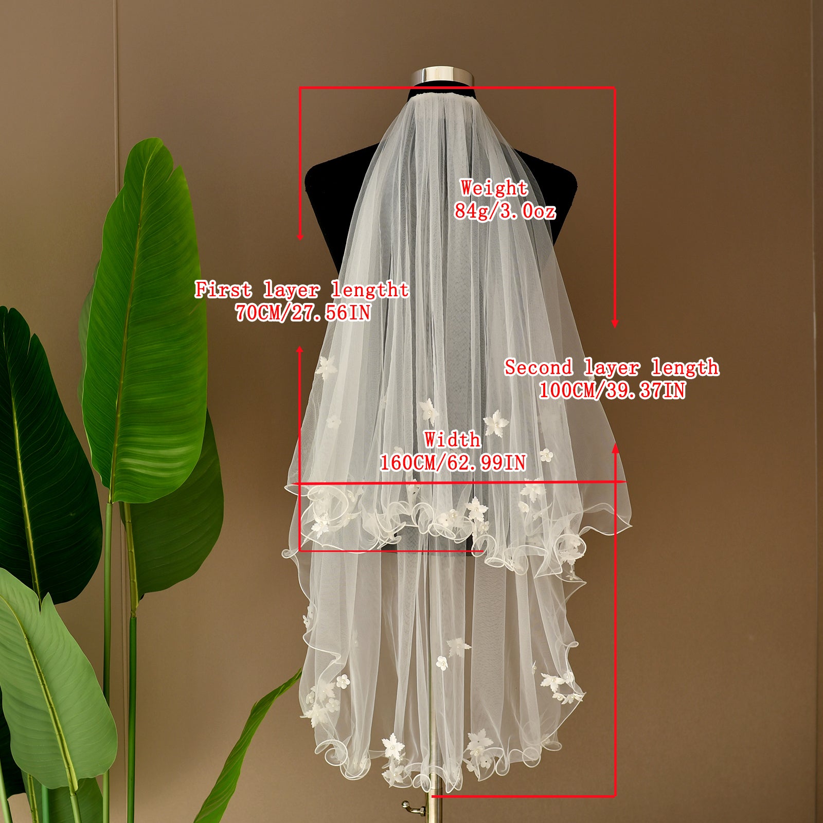 V283-IY1 red pearl mesh veil