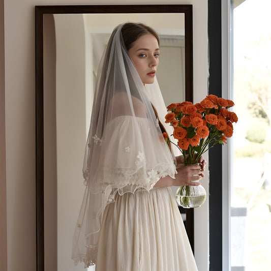 V283-IY1 red pearl mesh veil