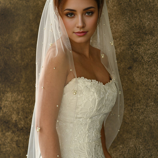 V130-IY1 ivory pearl mesh hair comb