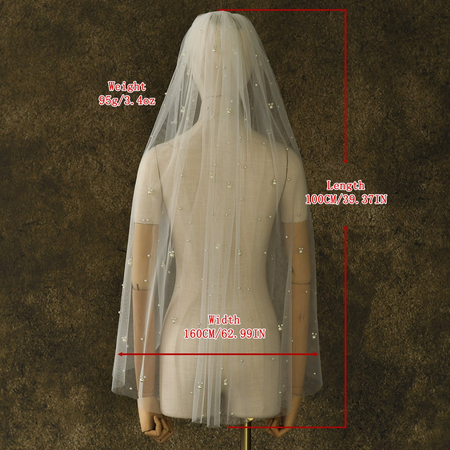 BRIDELLA BV130 1 Piece Fingertip Length Single Layer Artificial Pearl Bridal Veil Suitable For Weddings Wedding Photo Shoot With Hair Comb