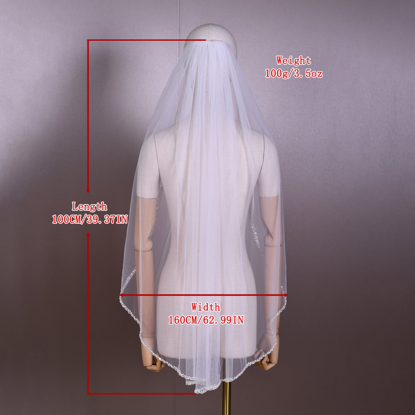 BRIDELLA BV134 1 Piece Handmade Beaded Sequined Single-Layer Fingertip Length Bridal Veil Suitable For Weddings And Wedding Photos With Hair Comb
