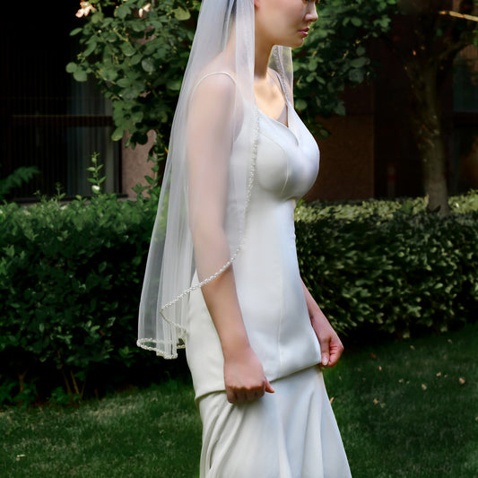 V156-IY1 ivory pearl mesh hair comb