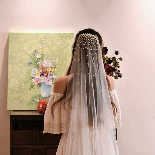 BRIDELLA BV180 1 Piece Single Layer Fingertip Length Artificial Pearl Bridal Veil Suitable For Wedding Registration Wedding Accessories Include Hair Comb