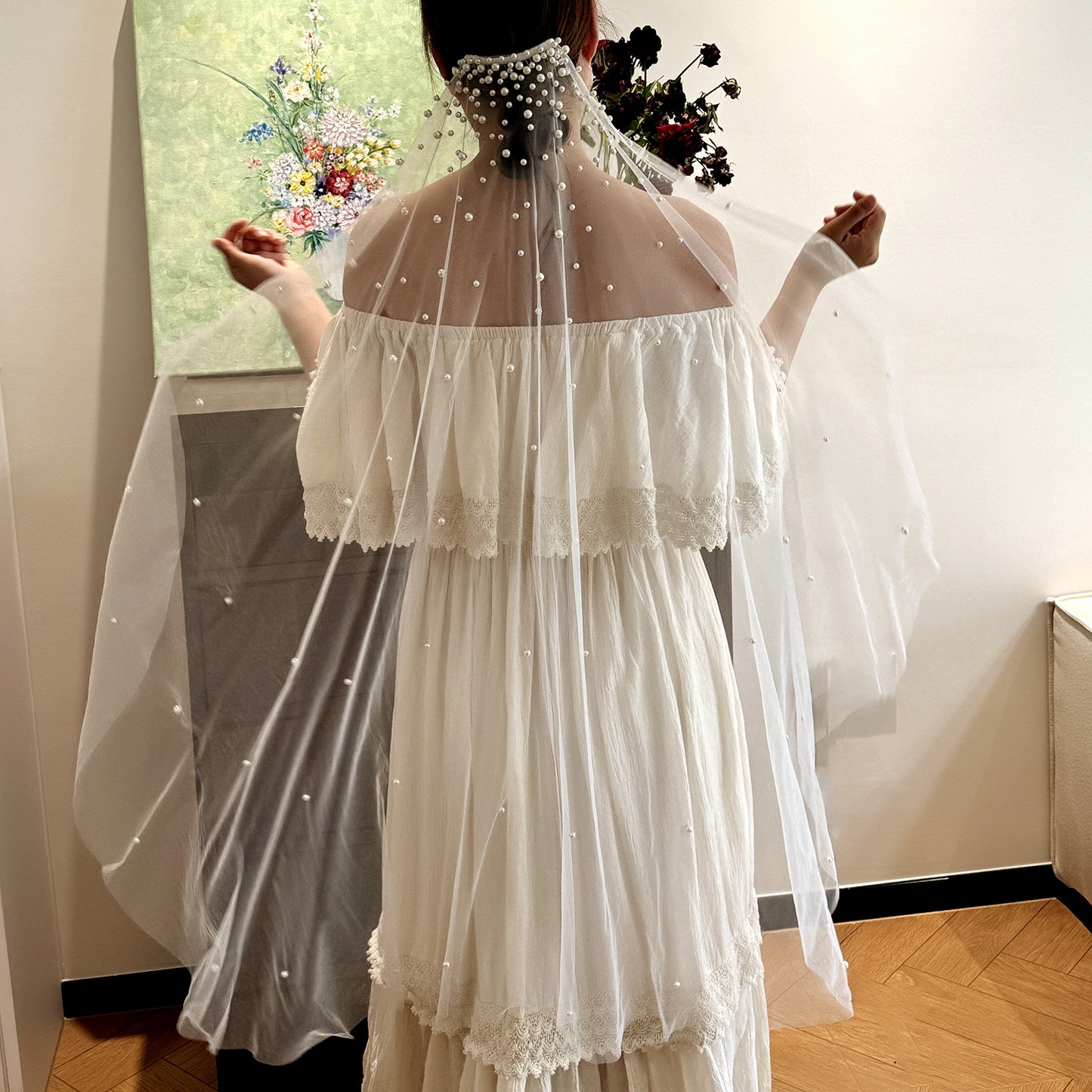 BRIDELLA BV180 1 Piece Single Layer Fingertip Length Artificial Pearl Bridal Veil Suitable For Wedding Registration Wedding Accessories Include Hair Comb