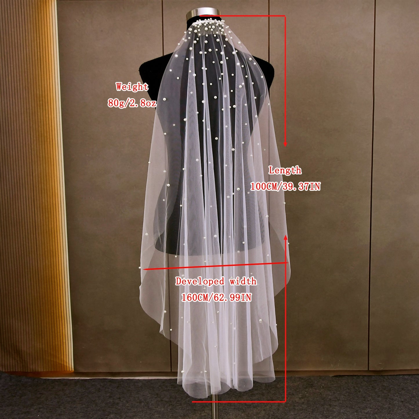 BRIDELLA BV180 1 Piece Single Layer Fingertip Length Artificial Pearl Bridal Veil Suitable For Wedding Registration Wedding Accessories Include Hair Comb