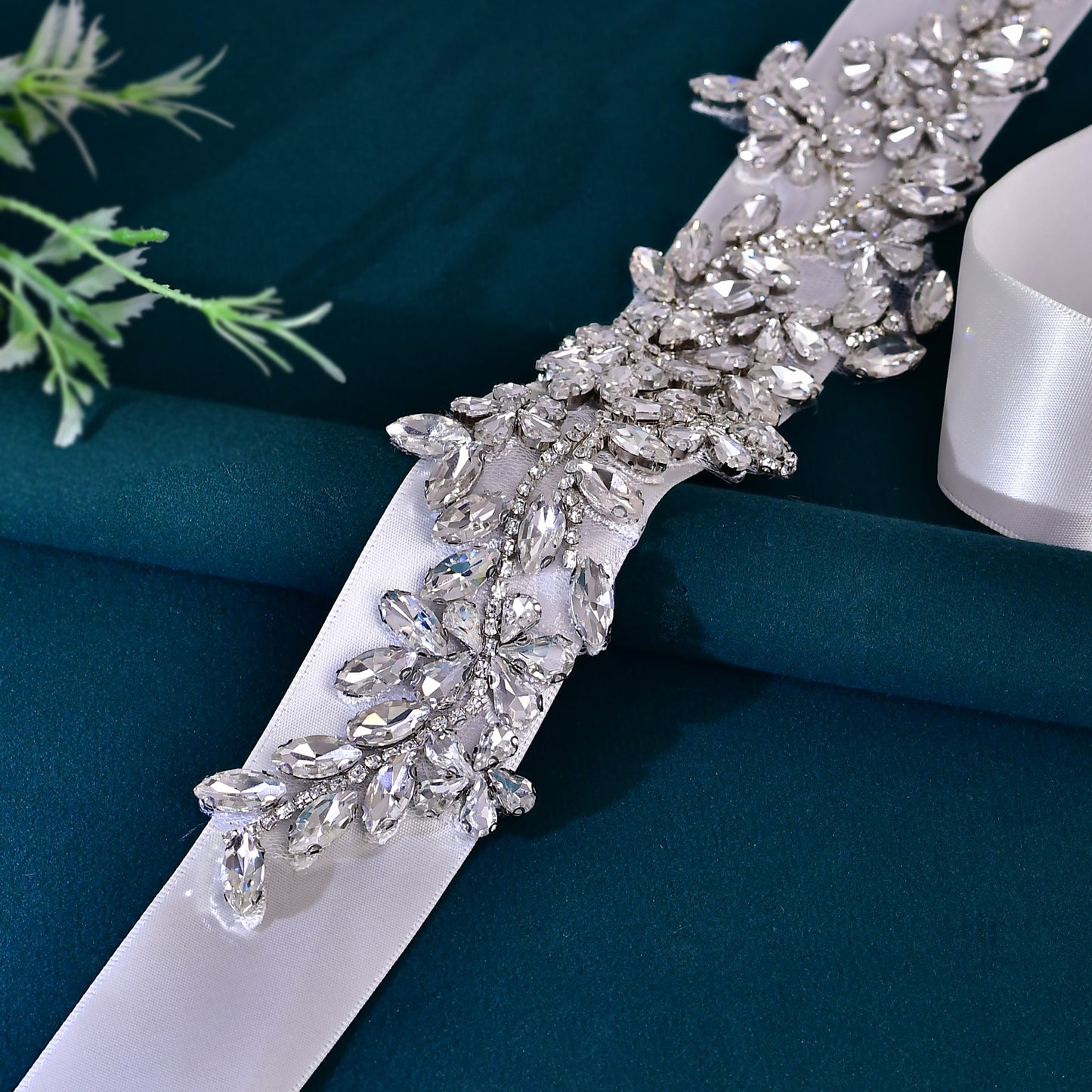 BRIDELLA BS283 Exquisite Silver Diamond Embroidered Wide Belt Womens Wedding Dress Accessories