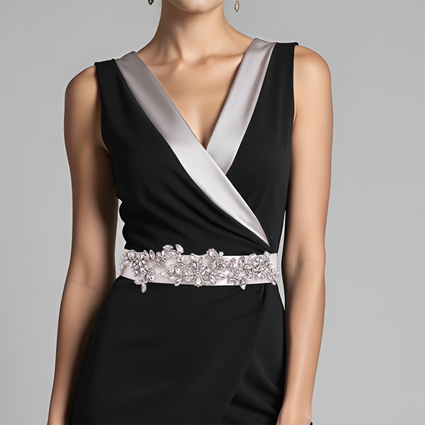 BRIDELLA BS283 Exquisite Silver Diamond Embroidered Wide Belt Womens Wedding Dress Accessories