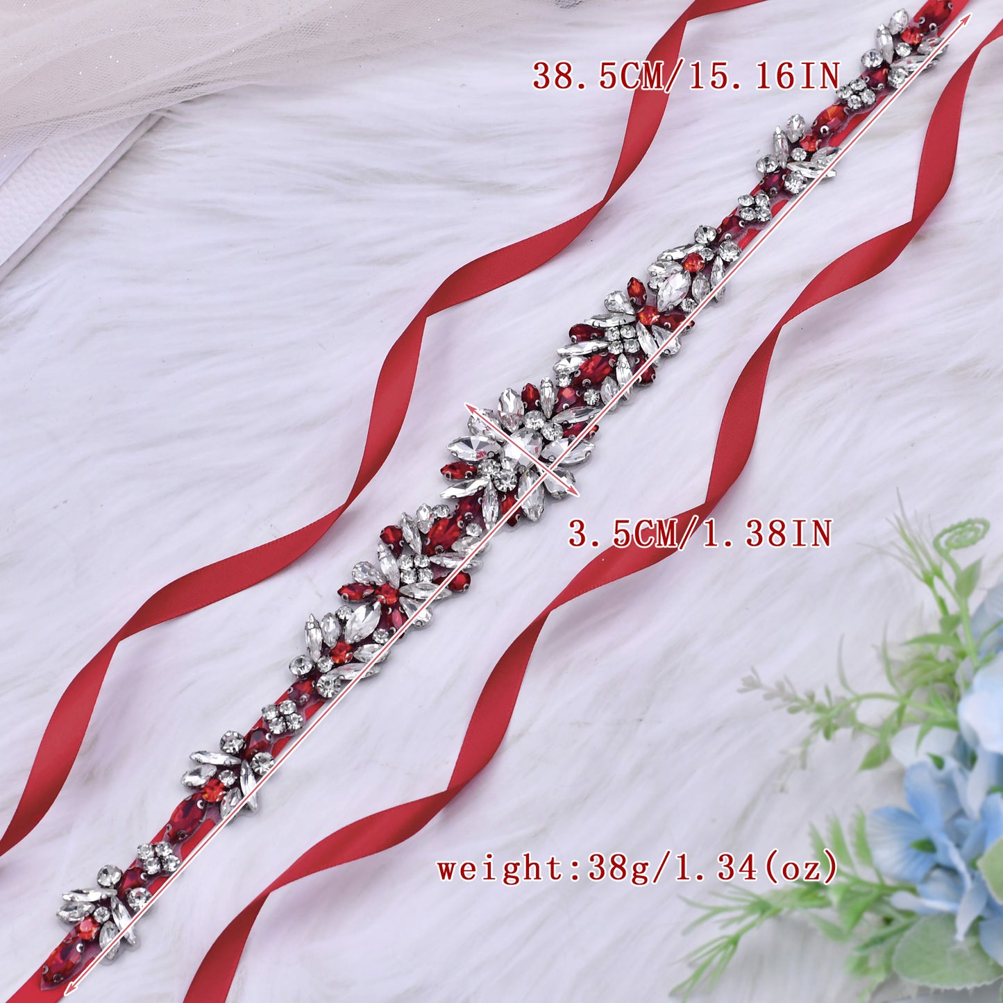 BRIDELLA BS122R Womens Dress Diamond Belt Female Guest Burgundy Dress Clothing Tie Belt