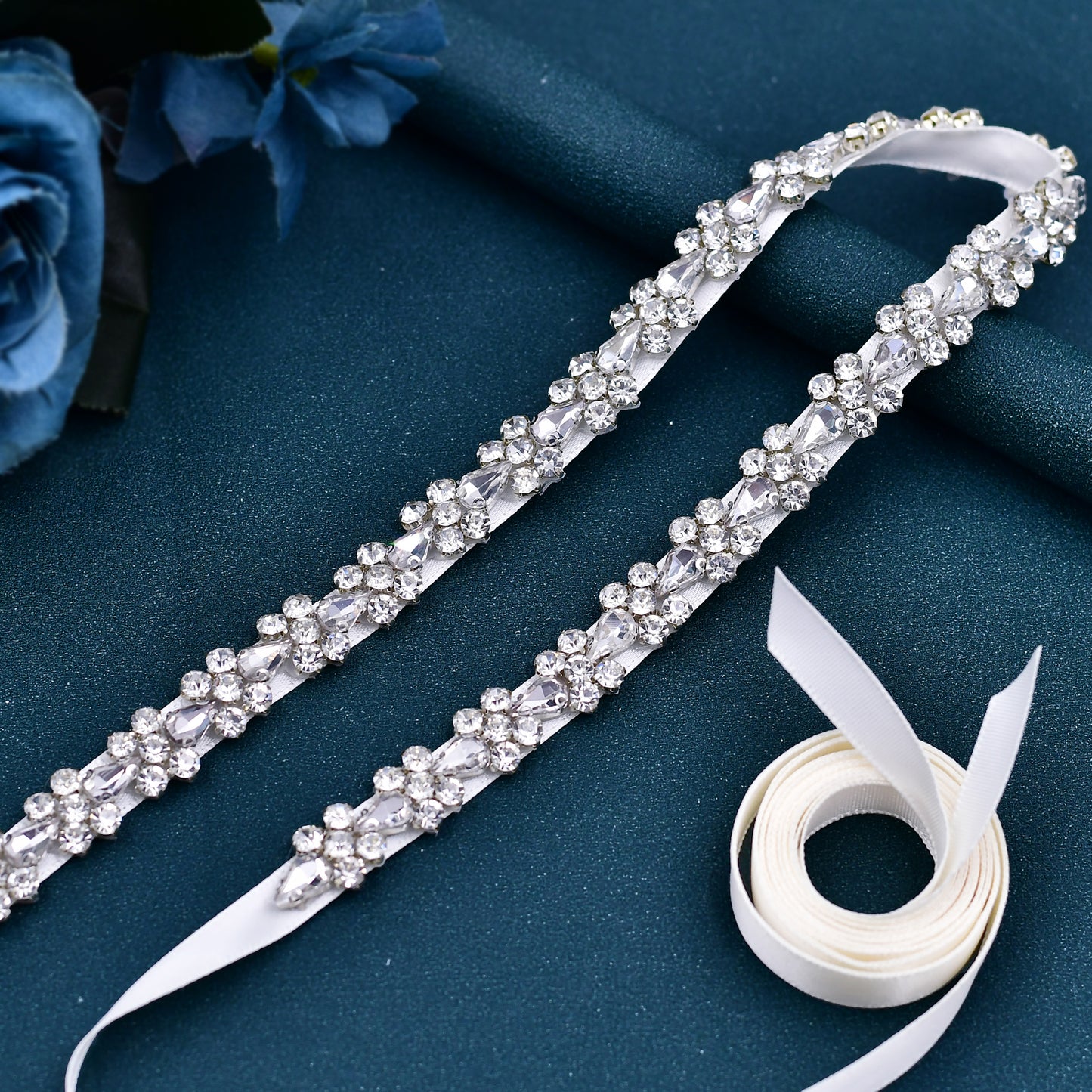 BRIDELLA BS129 Simple Silver Rhinestone Strap Belt Is A Must-Have For Summer Sweethearts