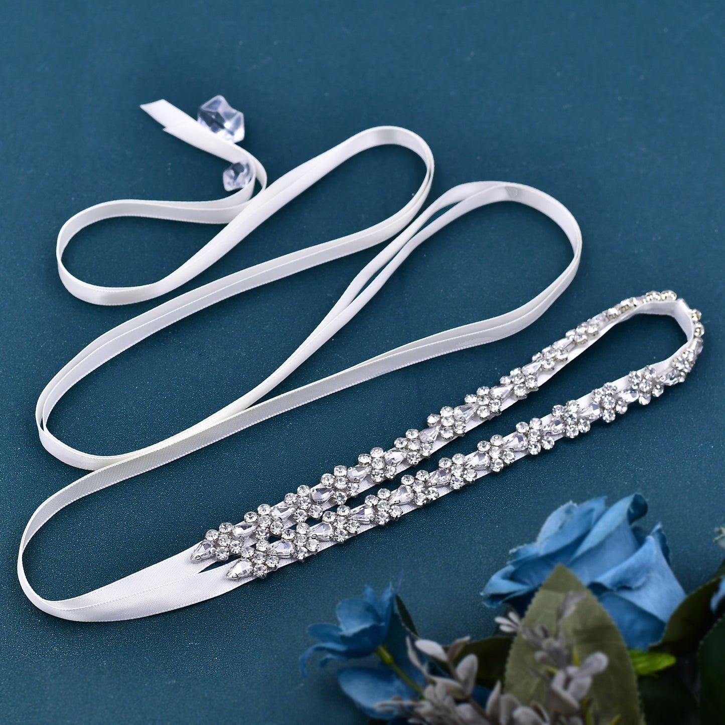 BRIDELLA BS129 Simple Silver Rhinestone Strap Belt Is A Must-Have For Summer Sweethearts