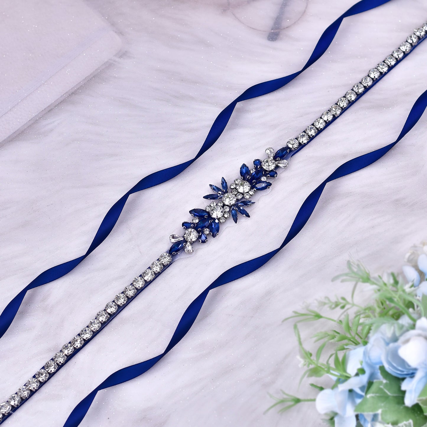 BS166ML-Nave Blue blue rhinestone belt