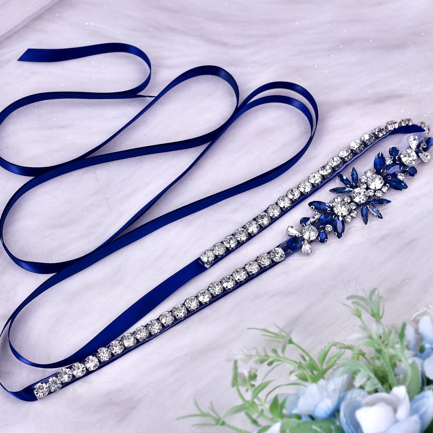 BS166ML-Nave Blue blue rhinestone belt