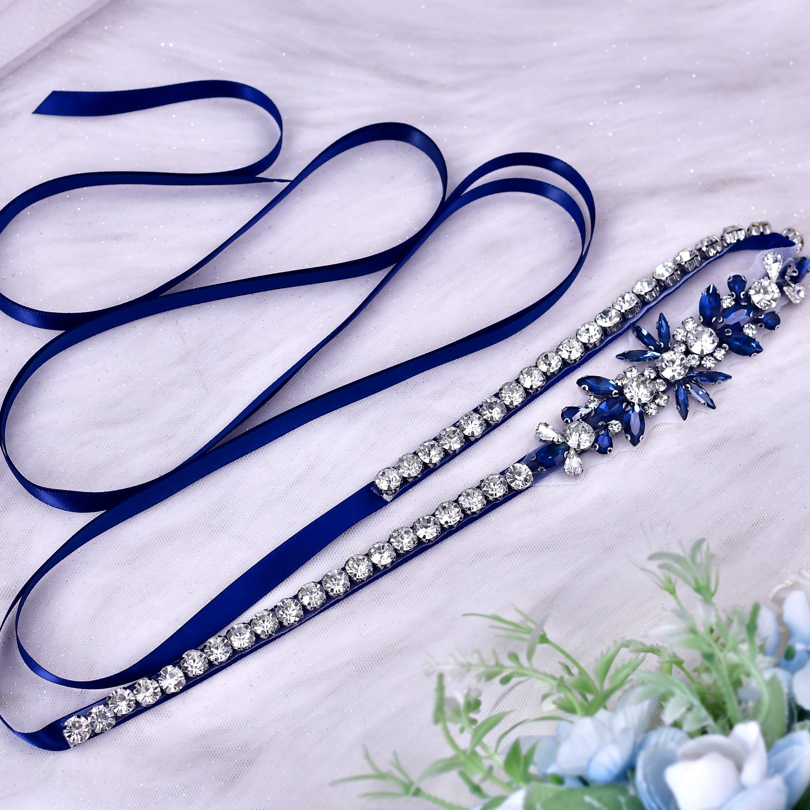 BS166ML-Nave Blue blue rhinestone belt