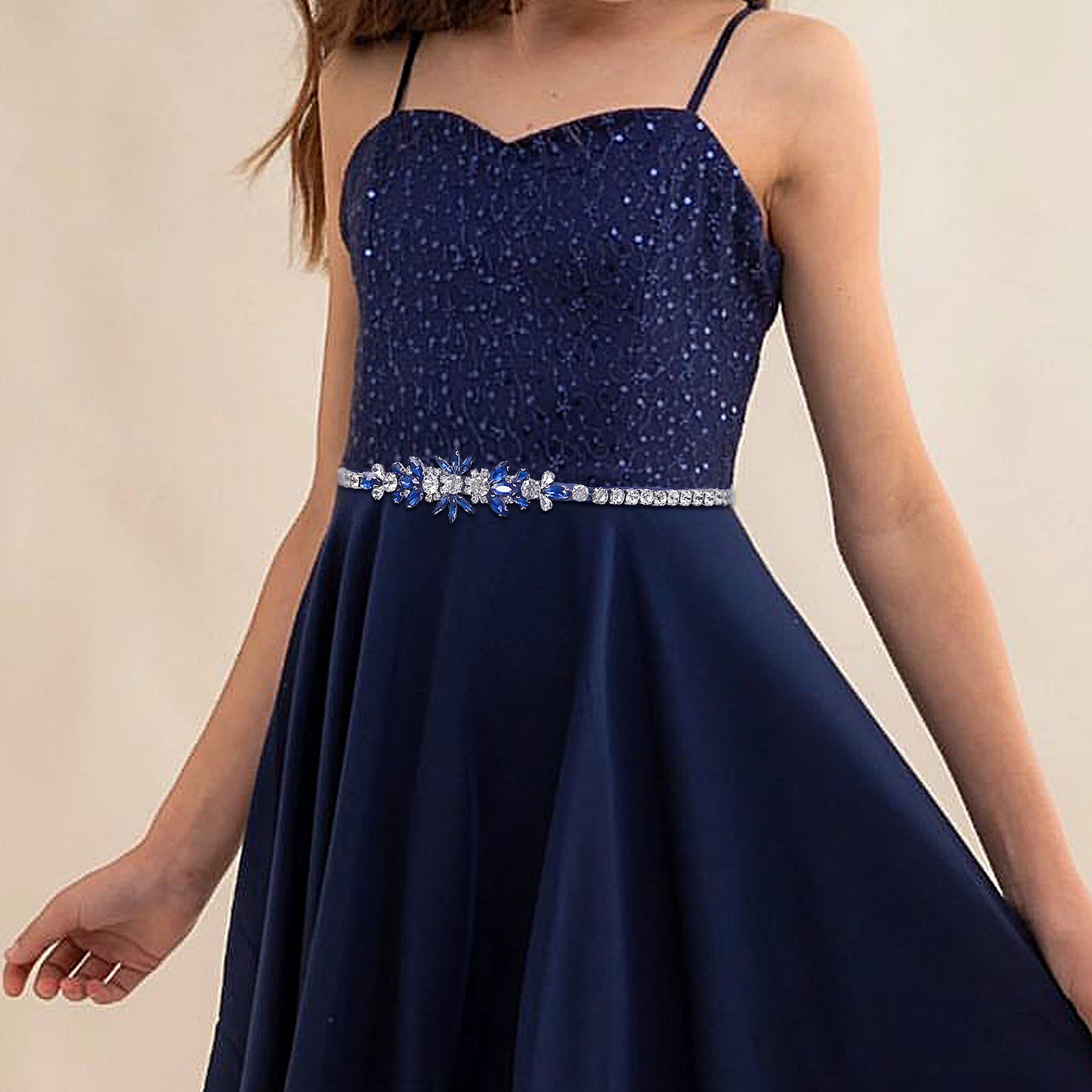 BS166ML-Nave Blue blue rhinestone belt