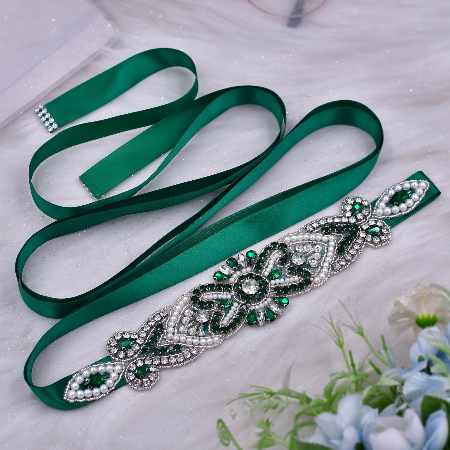 BRIDELLA BS208KL Green Tie-Drape Dress Belt Womens Wedding Jewelry