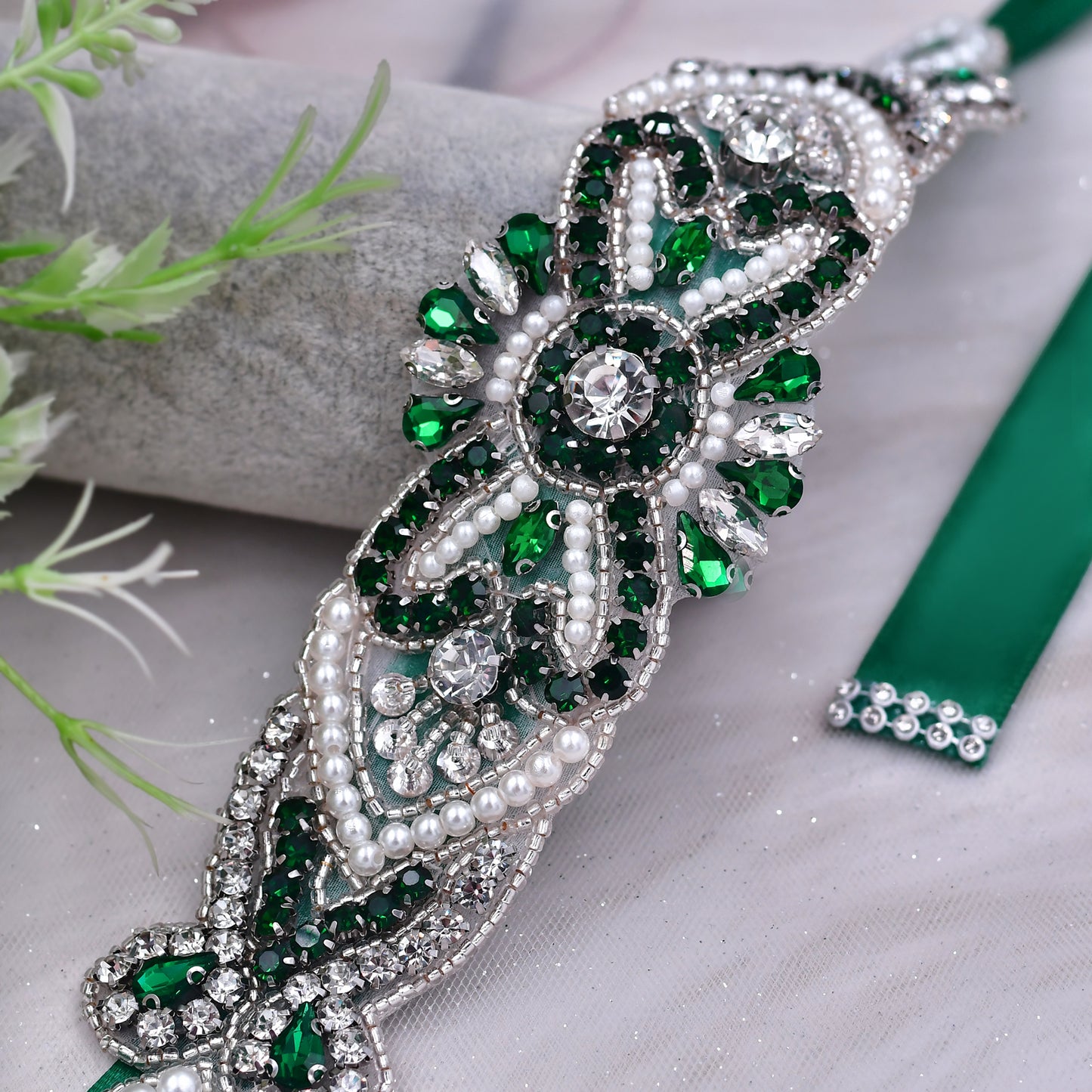 BRIDELLA BS208KL Green Tie-Drape Dress Belt Womens Wedding Jewelry