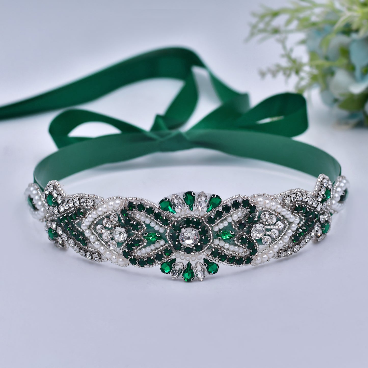 BRIDELLA BS208KL Green Tie-Drape Dress Belt Womens Wedding Jewelry