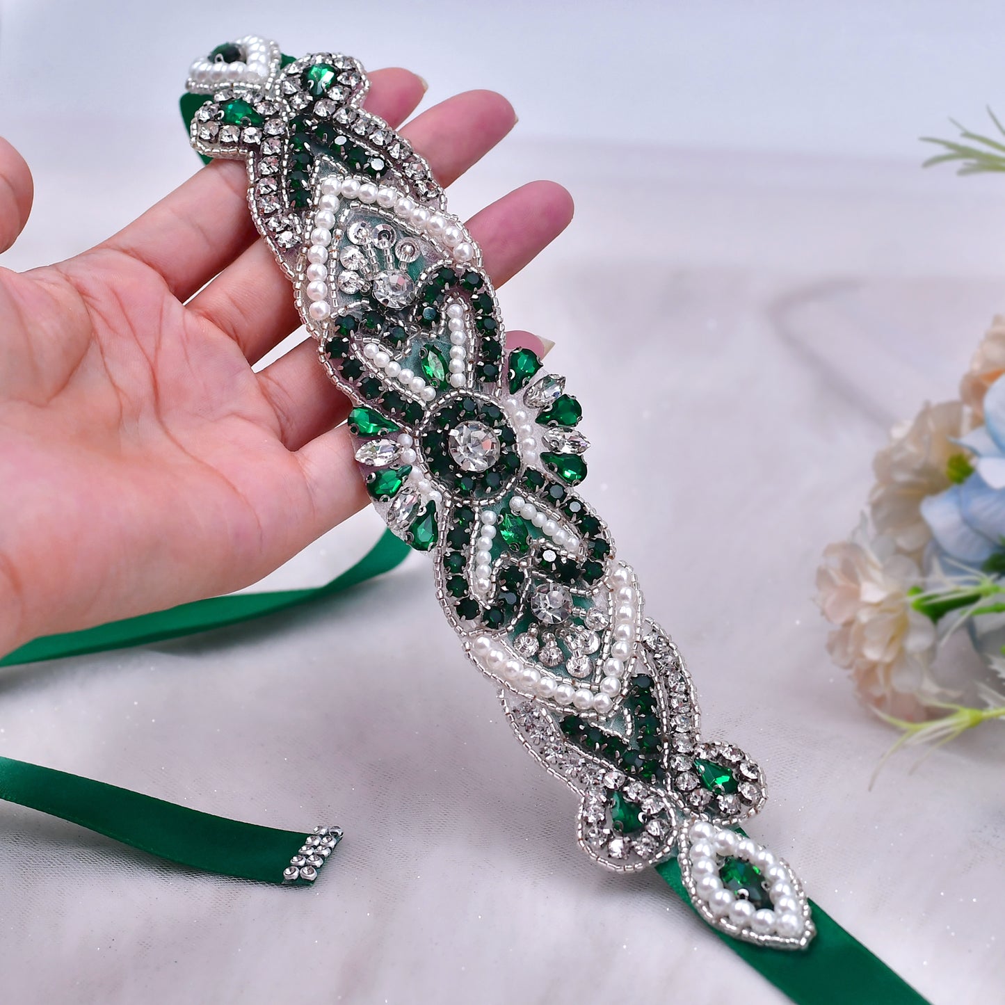 BRIDELLA BS208KL Green Tie-Drape Dress Belt Womens Wedding Jewelry