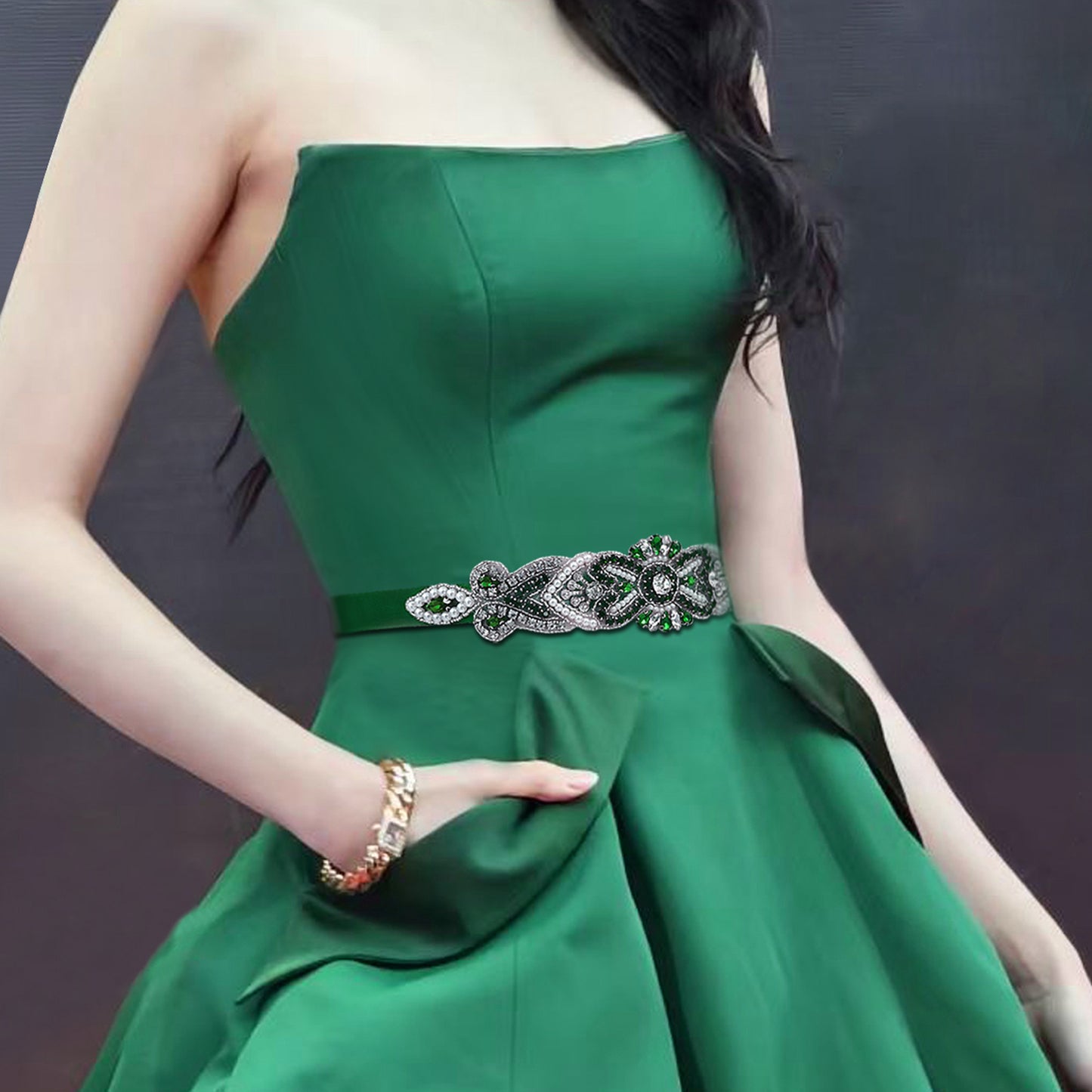 BRIDELLA BS208KL Green Tie-Drape Dress Belt Womens Wedding Jewelry