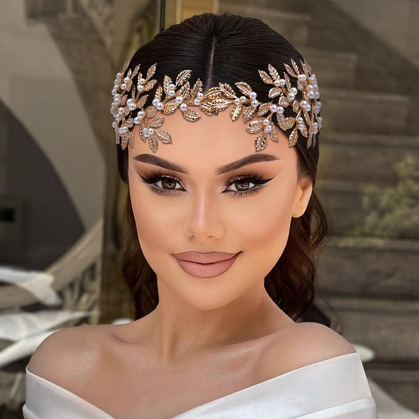 BRIDELLA BHP353 Wedding Bridal Headband Alloy Leaf Pearl Headpiece Multi Colored Handmade Hair Accessories Banquet Party Hairwear