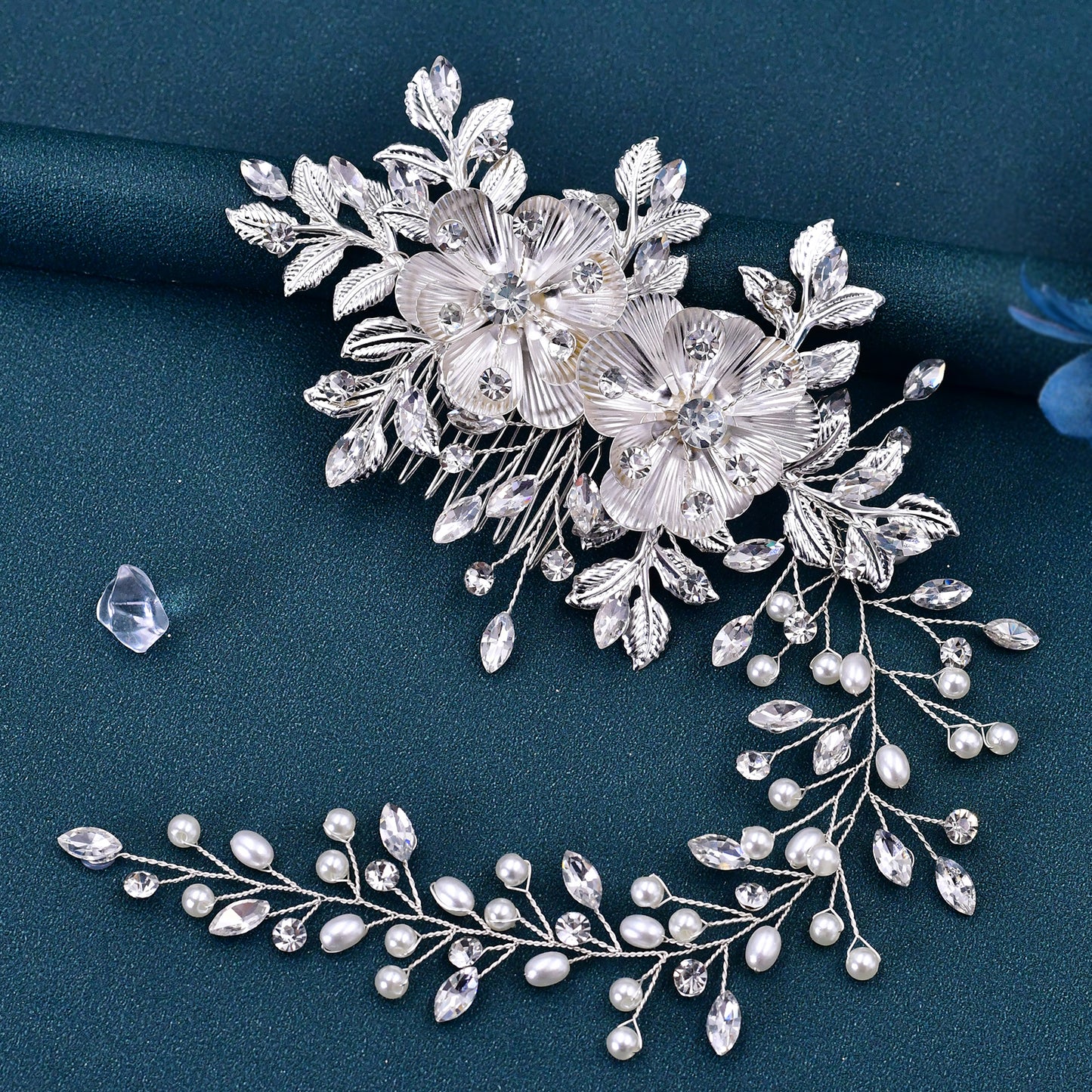 BRIDELLA BHP511  Alloy Flower Wedding Headband with Comb Elegant Pearls Bride Headpiece Girls Woman Headwear Bridal Hair Jewelry