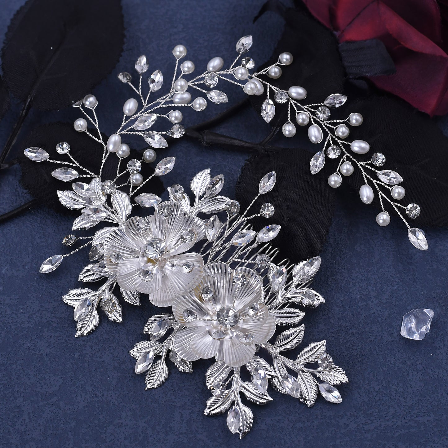 BRIDELLA BHP511  Alloy Flower Wedding Headband with Comb Elegant Pearls Bride Headpiece Girls Woman Headwear Bridal Hair Jewelry