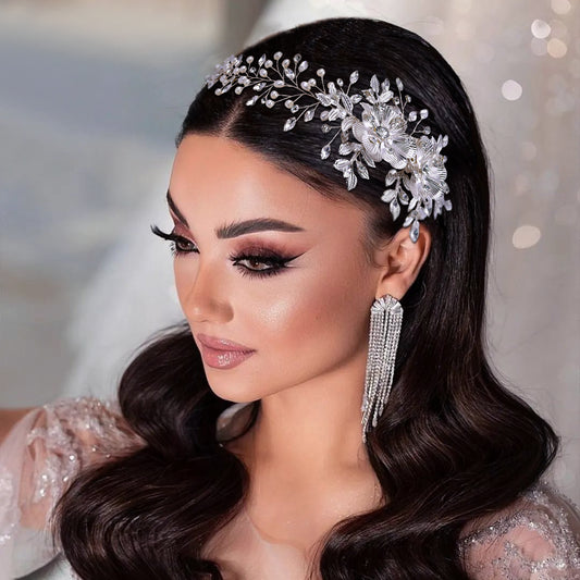 BRIDELLA BHP511  Alloy Flower Wedding Headband with Comb Elegant Pearls Bride Headpiece Girls Woman Headwear Bridal Hair Jewelry