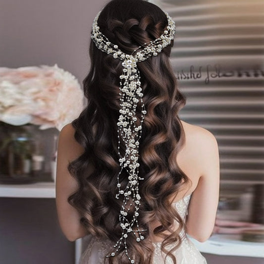 BRIDELLA BHP538 Wedding Bridal Headpiece Bridesmaid Hair Accessories Bride Pearl Headband Woman Hair Vine Beaded Tassel Wreath