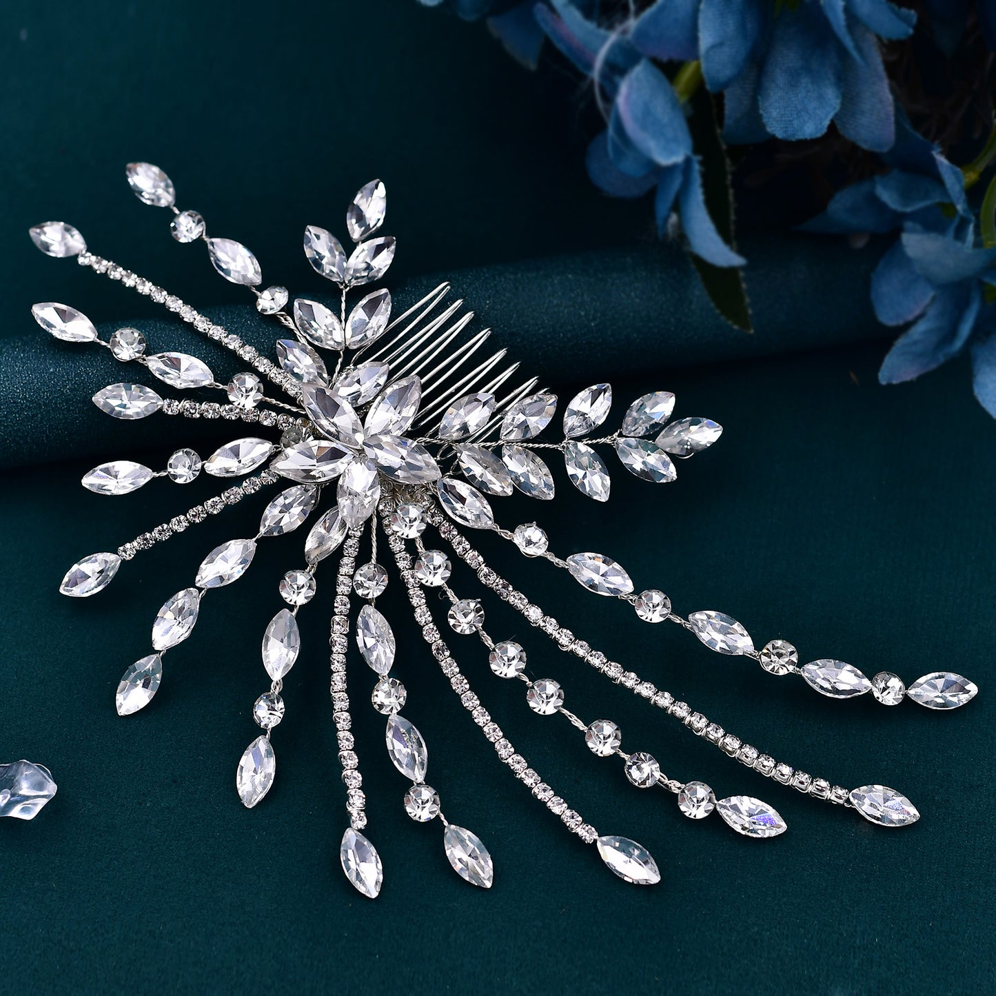 BRIDELLA BHP557 Silver Rhinestone Hair Comb Umbrella Shaped Handmade Diamond Hair Accessory Bride's Wedding Hair Comb Shiny