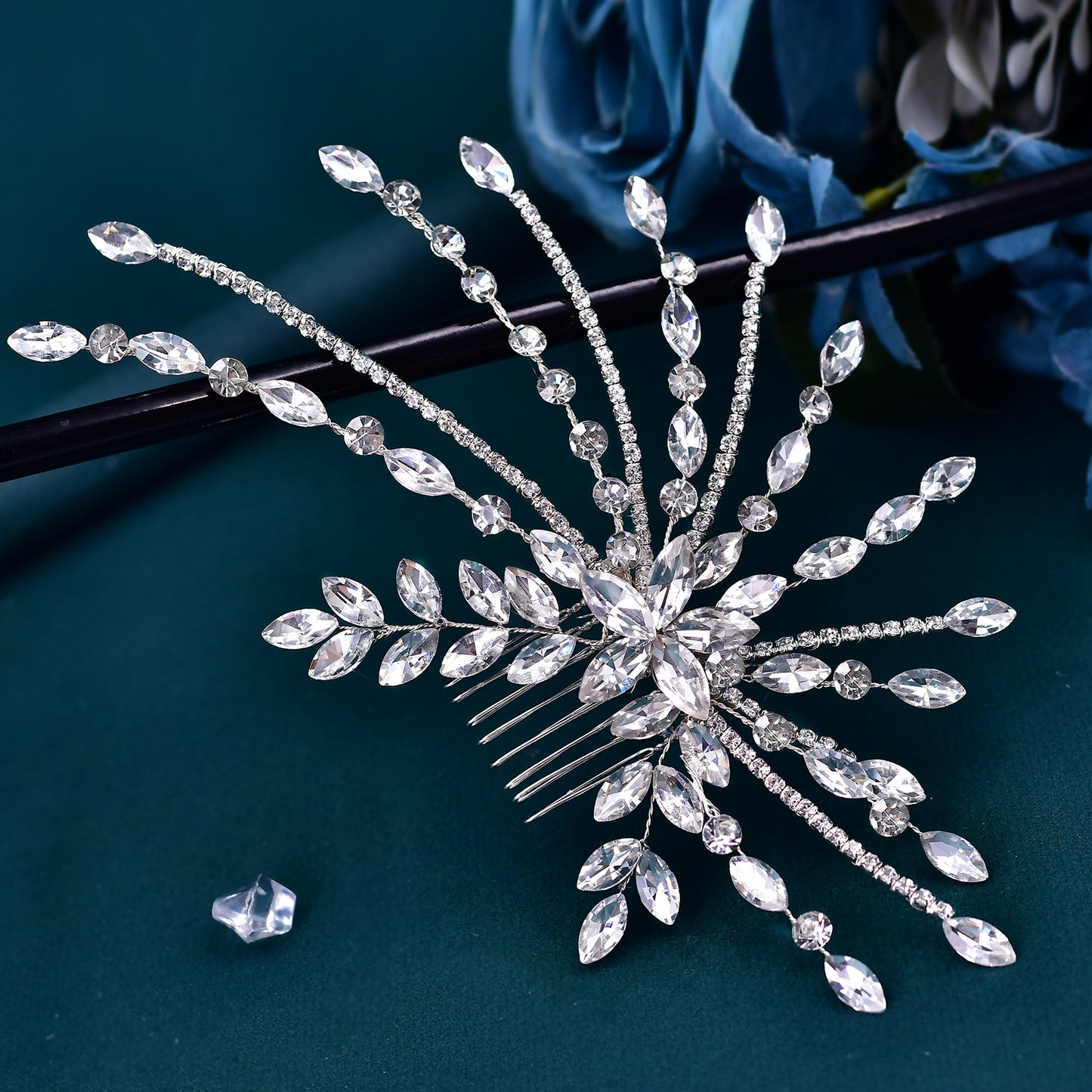 BRIDELLA BHP557 Silver Rhinestone Hair Comb Umbrella Shaped Handmade Diamond Hair Accessory Bride's Wedding Hair Comb Shiny