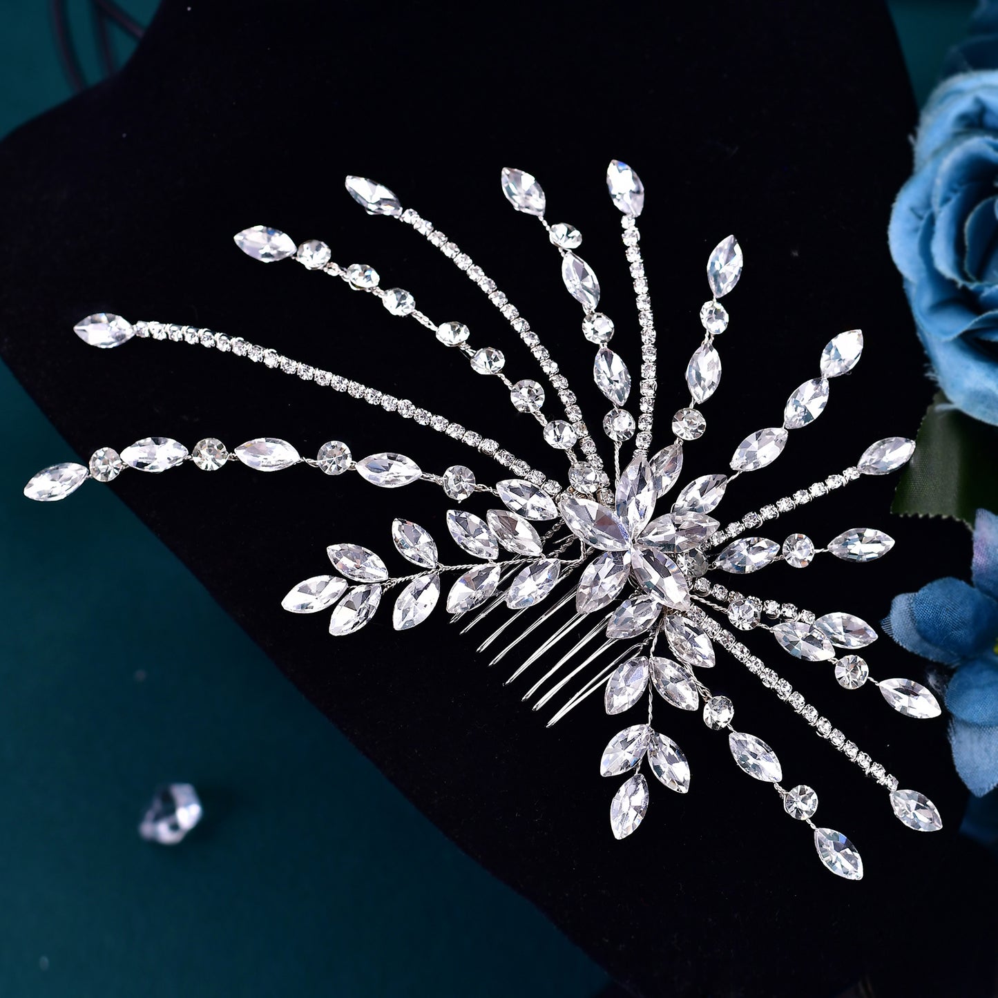 BRIDELLA BHP557 Silver Rhinestone Hair Comb Umbrella Shaped Handmade Diamond Hair Accessory Bride's Wedding Hair Comb Shiny