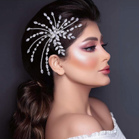 BRIDELLA BHP557 Silver Rhinestone Hair Comb Umbrella Shaped Handmade Diamond Hair Accessory Bride's Wedding Hair Comb Shiny