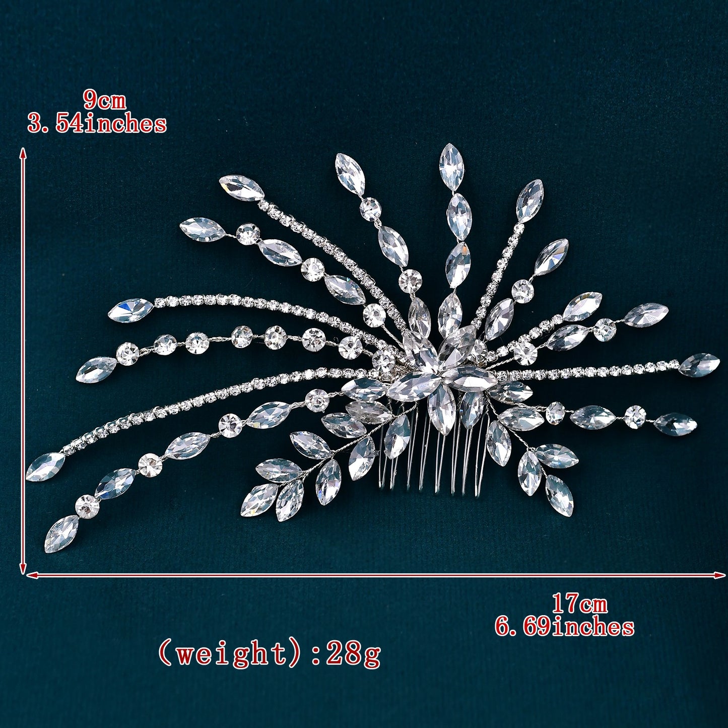 BRIDELLA BHP557 Silver Rhinestone Hair Comb Umbrella Shaped Handmade Diamond Hair Accessory Bride's Wedding Hair Comb Shiny