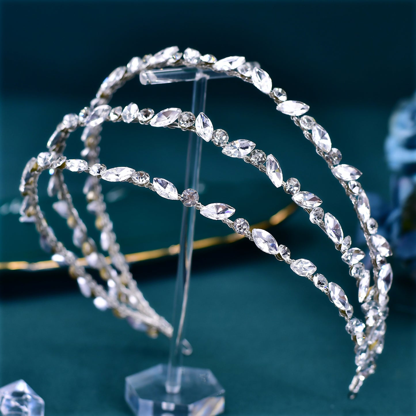 BRIDELLA BHP579 Three Layer Rhinestone Bridal Headband Handmade Diamond Wedding Hairhoop and Hair Accessory