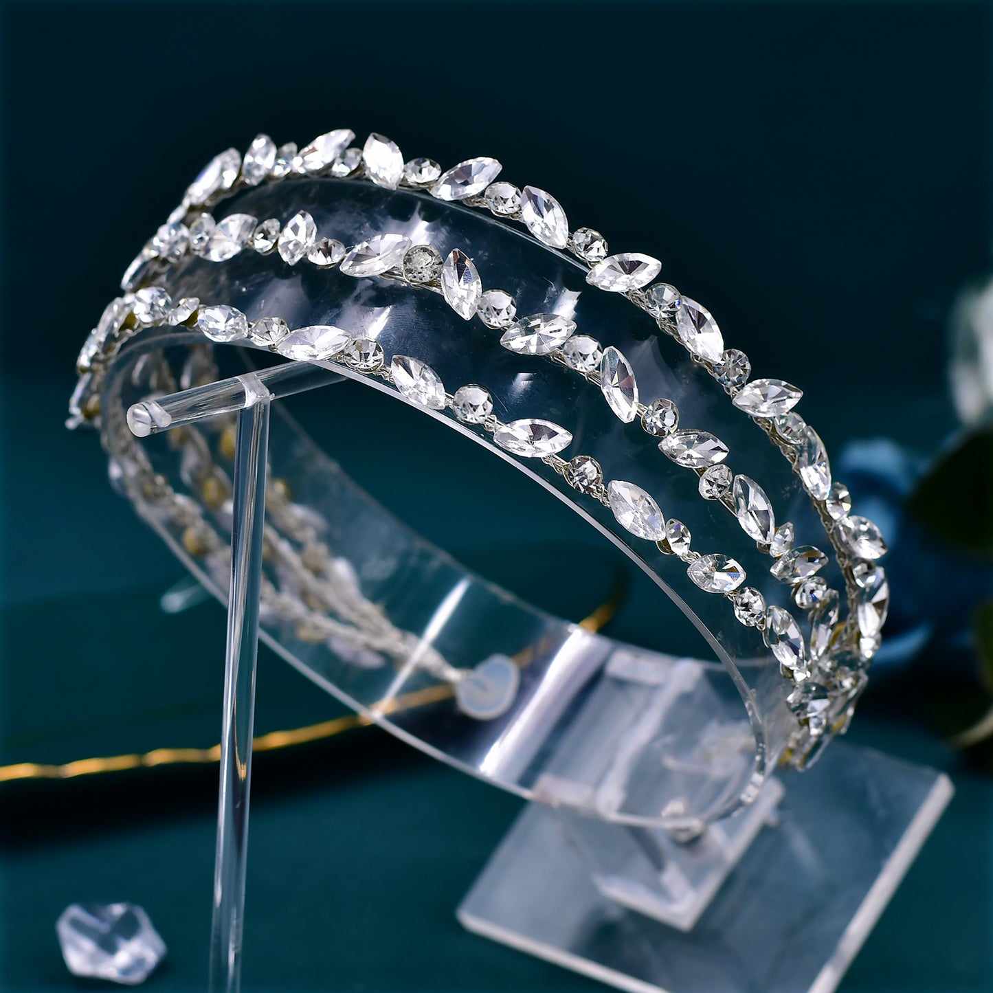 BRIDELLA BHP579 Three Layer Rhinestone Bridal Headband Handmade Diamond Wedding Hairhoop and Hair Accessory