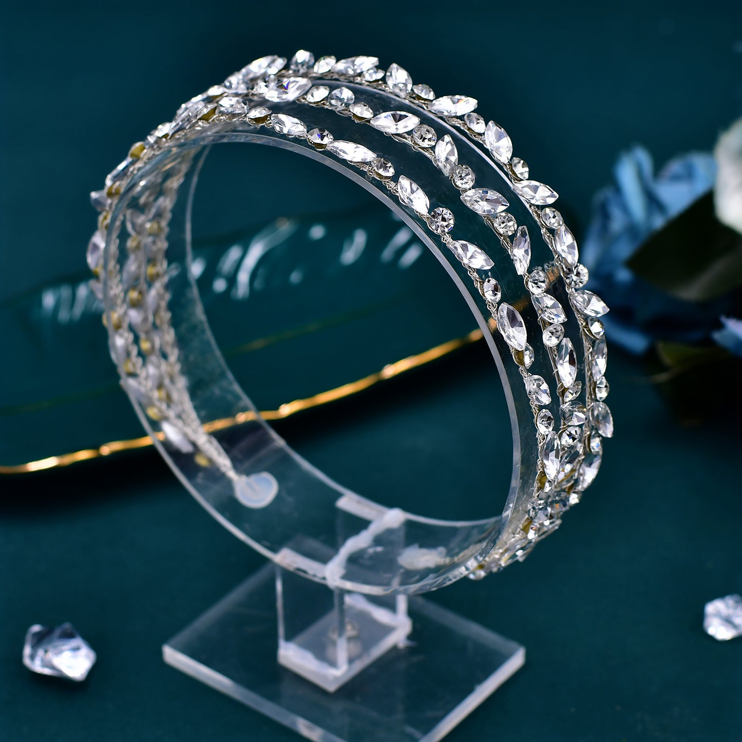 BRIDELLA BHP579 Three Layer Rhinestone Bridal Headband Handmade Diamond Wedding Hairhoop and Hair Accessory