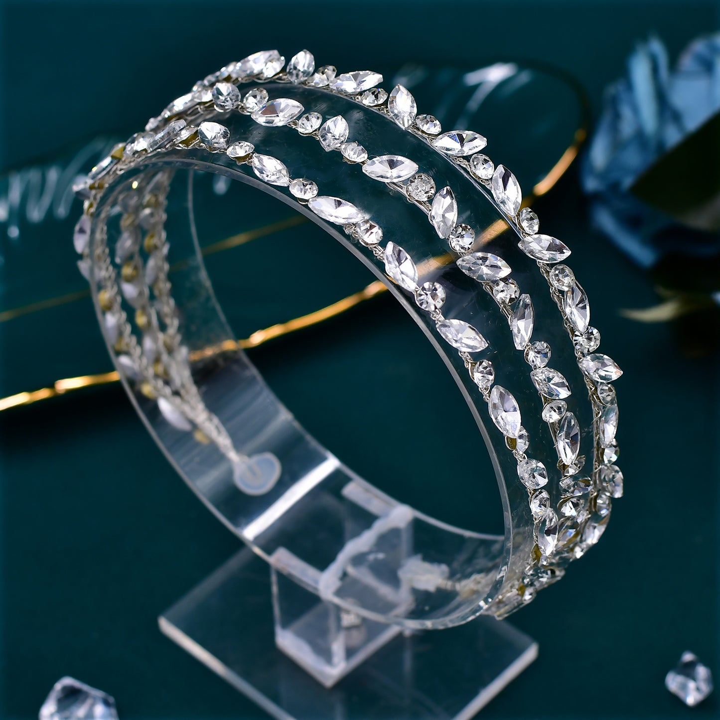 BRIDELLA BHP579 Three Layer Rhinestone Bridal Headband Handmade Diamond Wedding Hairhoop and Hair Accessory