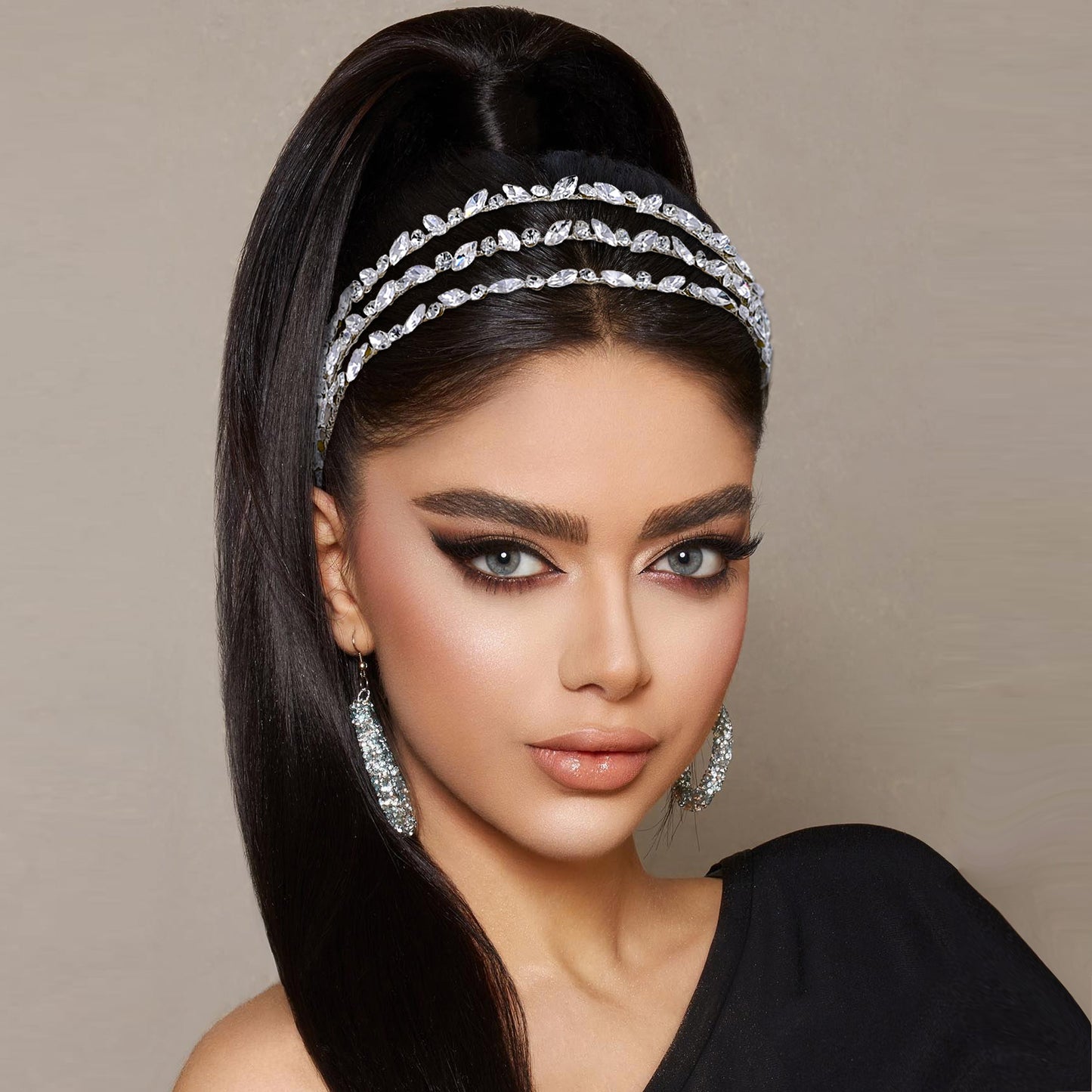 BRIDELLA BHP579 Three Layer Rhinestone Bridal Headband Handmade Diamond Wedding Hairhoop and Hair Accessory