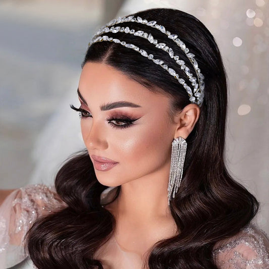 BRIDELLA BHP579 Three Layer Rhinestone Bridal Headband Handmade Diamond Wedding Hairhoop and Hair Accessory