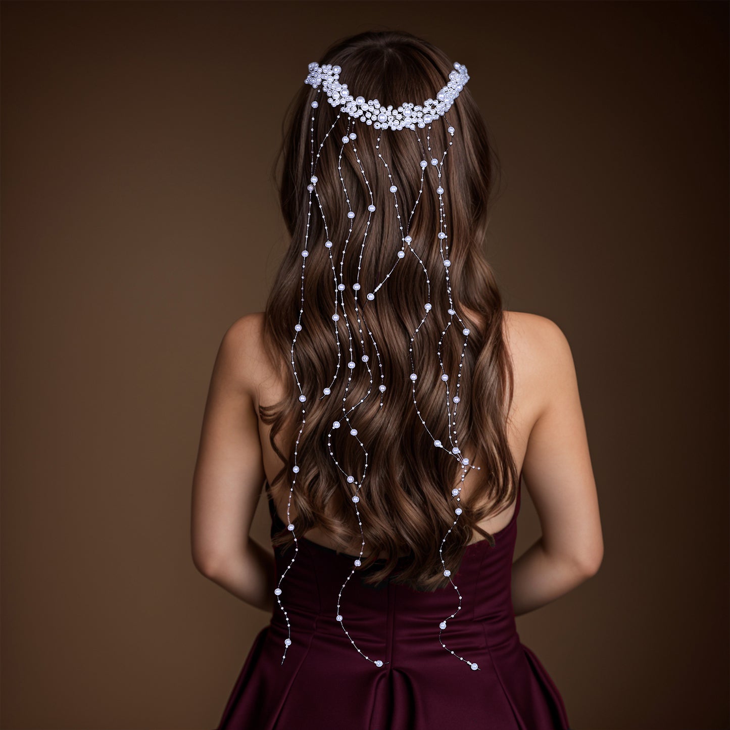 BRIDELLA BHP600 Pearls Tassels Bridal Headband with Combs Wedding Hair Accessories Handmade Woman Girls Headdress for Party
