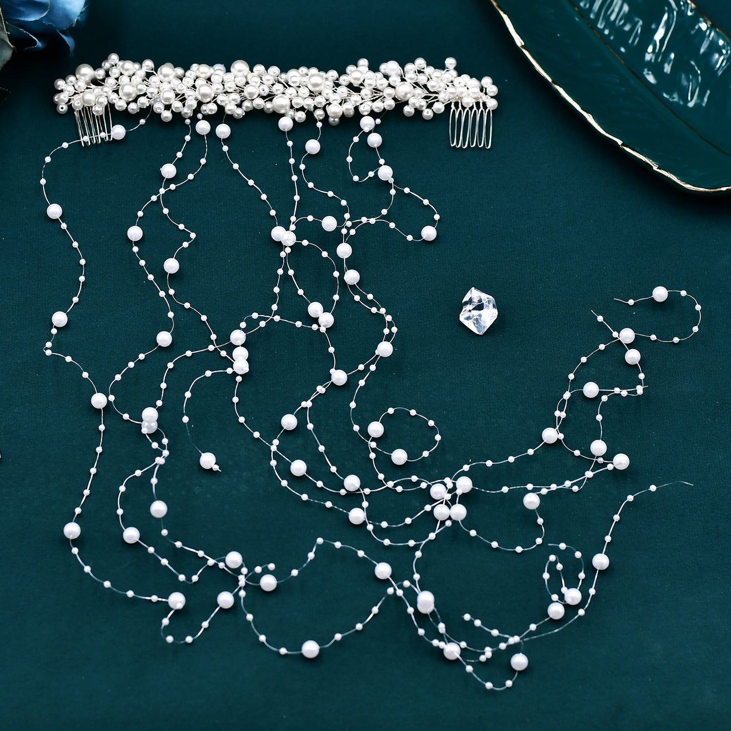 BRIDELLA BHP600 Pearls Tassels Bridal Headband with Combs Wedding Hair Accessories Handmade Woman Girls Headdress for Party