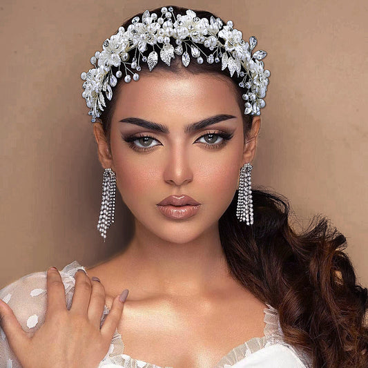BRIDELLA BHP603 Bridal Wedding Pearl Crystal Headwear Alloy Leaves Hair Hoop Rhinestone Headbands for Women Flower Girl Headpiece